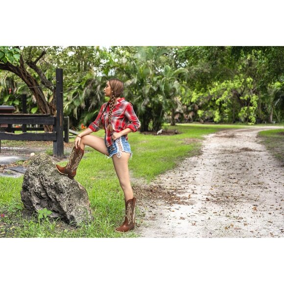 🆕Women Mosaic Brown Synthetic Embroidered Pointy Toe Comfortable Heeled Boot - Picture 7 of 8